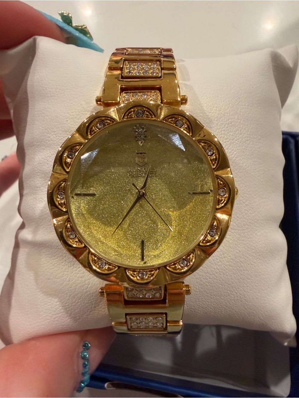 Gold Crystal Accent Women's Bracelet Watch - montres prestige NIB
